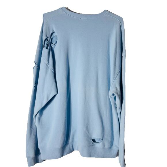 R13 Elvis Blue Oversized Crewneck Sweatshirt Japanese Fabrics M Distressed RARE - Picture 5 of 5